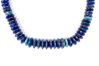 Lapis Lazuli And Turquoise Graduated Bead Rondelle Necklace