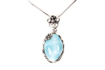 Larimar & Sterling Silver Pendant And Chain.