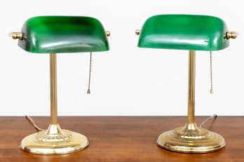Pair Of Vintage Brass Banker's Desk Lamps