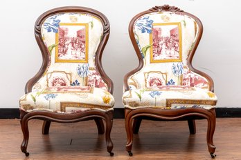 19th Century Walnut French His & Hers Accent Chairs