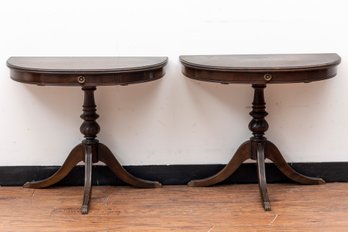 Pair Of Short Duncan Phyfe Style Demilune Side Tables