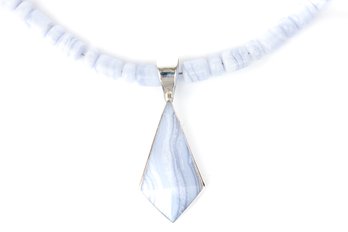 Blue Lace Agate & Sterling Pendant And Necklace