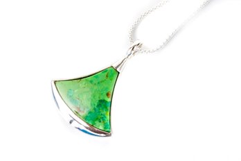 Sterling Silver & Green Turquoise Triangle Pendant And Chain