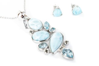 Blue Larimar Pendant With Necklace & Earrings