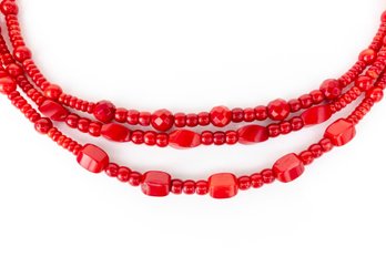 Red Bead Multi Strand Necklace