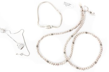 Sterling Silver Bead Strand Necklace, Gems In Vogue Bracelet & Lock And Key Necklace