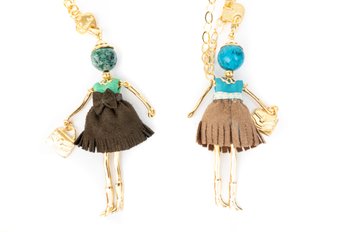 Pair Of Le Amiche Gold-tone Doll Charms & Necklaces