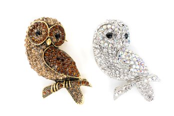 Pair Of Off Park Collection Crystal Owls