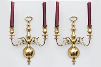 Polished Brass Dual-Arm Candle Sconces