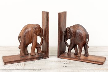 Vintage Handcrafted Wood Elephant Bookends