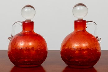 Pair Of Cherry Glass Miniature Decanters