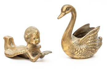 Decorative Solid Brass Cherub & Swan