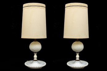 Pair Of Bubble Milk Glass Table Lamps