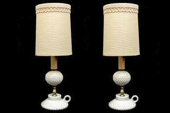 Pair Of Mid-Century Bubble Milk Glass Lamps