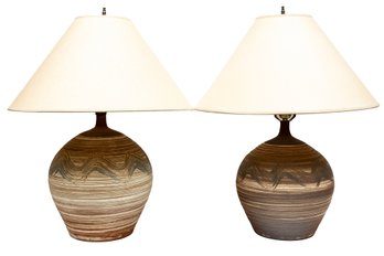 Pair Of Vintage Earthenware Pottery Table Lamps