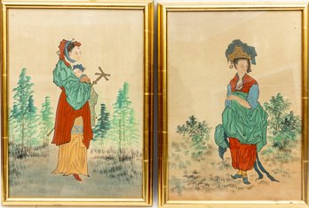 Pairing Of Chinese Export Gouache Paintings