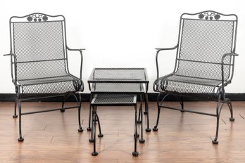 Woodard Briarwood Wrought Iron High Back Coil Chairs & Nesting Tables