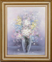 Signed Oil On Canvas Lavender Bouquet Art