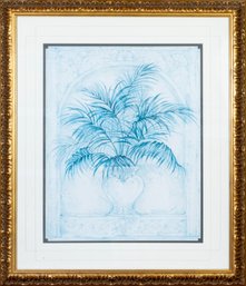 Palm Plant Blue Etched Art Print By T. HAND
