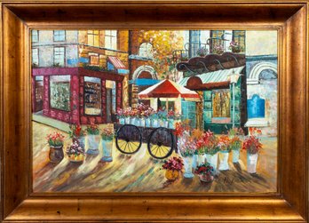 Signed Oil On Canvas Flower Shop Painting