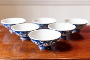 Set Of Six Oriental Porcelain Rice Bowls