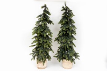 Pair Of Small Faux Potted Pine Trees