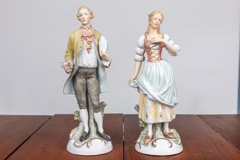 Hand-Painted Bisque Matte Porcelain Victorian Figures