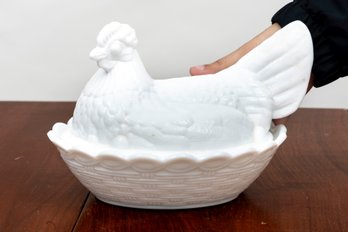Fenton Large White Milk Glass Hen On Nest Dish