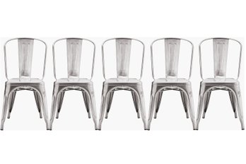 Set Of 5 Gunmetal Industrial Rustic Stackable Dining Chairs-NEW