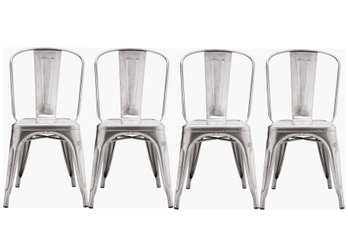 Set Of 4 Gunmetal Industrial Rustic Stackable Dining Chairs-NEW