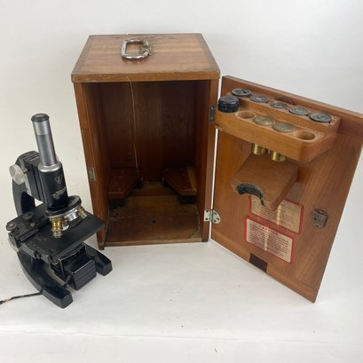 Antique Bausch & Lomb Microscope With Locking Wood Case