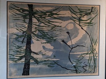 1962 Moonlight And Pines Simone Titone Graphic Modernist Print