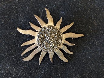 Mexican Silver Sunburst Pin Or Pendant
