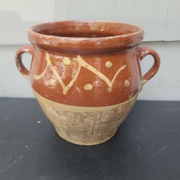 Vintage /Antique French Confit Clay Pot Beige Bottom With Terracotta Colored Glaze Signed Vanet