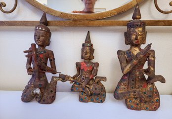 Trio Of Vintage Burmese Musicians Playing Instruments
