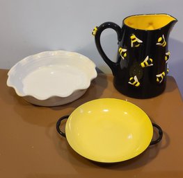 Department 56 Bee Ceramic Pitcher Paired With Ceramic Vermont Pie Dish & French Caravelle Sizzling Server