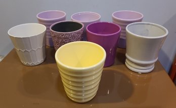 Grouping Of Eight Lavender, Yellow And Cream Ceramic Planters