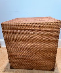 Versatile Rattan End Table/ Storage Unit With Leather Trim From  'Hold Everything' Company
