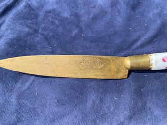 Antique Fruit Knife In Brass & Porcelain