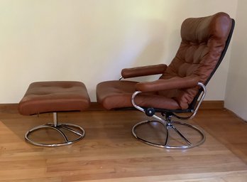 MCM Leather & Chrome Ekornes Stressless Chair & Ottoman -swedish
