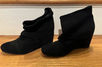 Black Suede Wedge Heel Boots Size 37 By Sheridan Mia Never Worn