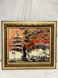 Morris Katz Impasto Oil On Panel Winter In Japan Scene