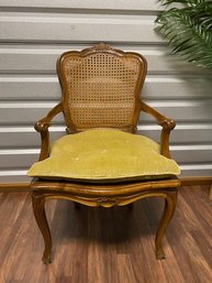 Vintage Fruitwood Cane Armchair W/ Cushion