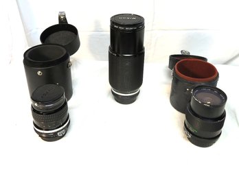 2 Nikon Camera Lenses And Vivitar Lens Hoya Skylight And Cases