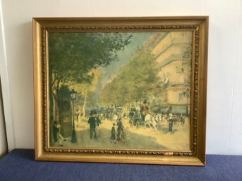 Horse And Carriage Scene Print On Board