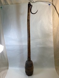 Antique Besman Fish Or Farm Or Butcher Weighing Tool Wood W/ Metal Hook
