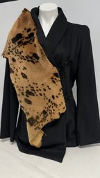 A KRIZIA Long Black Blazer With  Fur Shawl Made In Italy Size 46