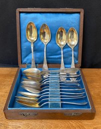 A Collection Of 16 Antique Teaspoons With Box - Coin / Sterling Silver - Hallmark Victorian English & More
