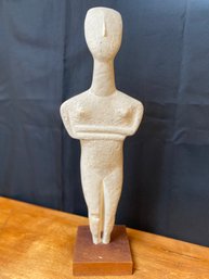 A Cycladic Greek Art Figurine Idol Bust On Wooden Base By Alva Museum Replica New York