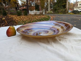Glass Bowl With Gold And Red Swirl